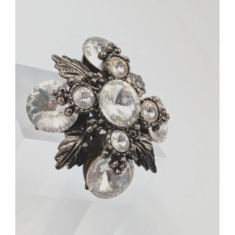 VTG Silver Tone Snowflake Leaf‎ Pendant Brooch Clear Rhinestone Flower Statement